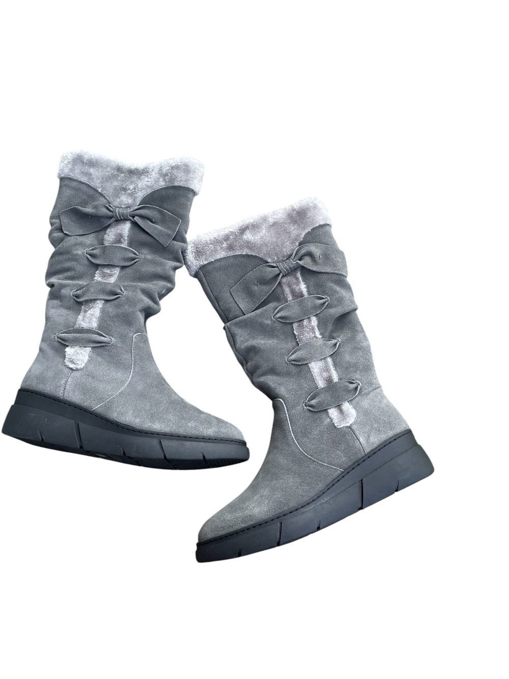 Bare Traps Larenna Grey Leather Boots, Faux Fur, Size 8.5, NWOT